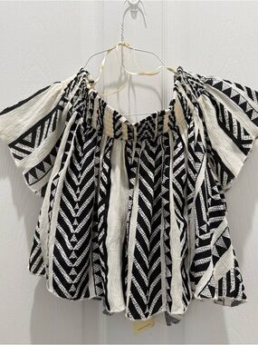 Elan Black & Cream Off-Shoulder Crop-Top Boho Blouse Medium